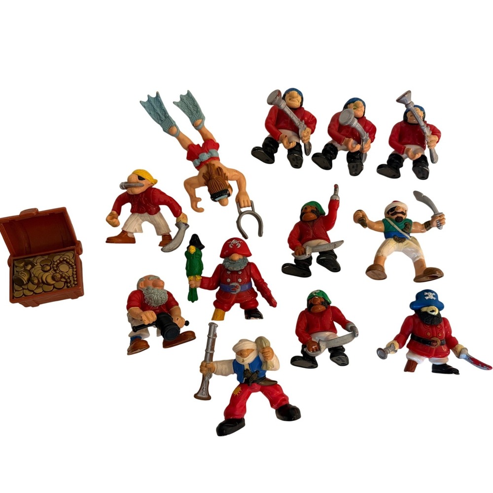 Vintage Pirate Action Figure Lot with Treasure Chest Diver and Captain 13pc Set